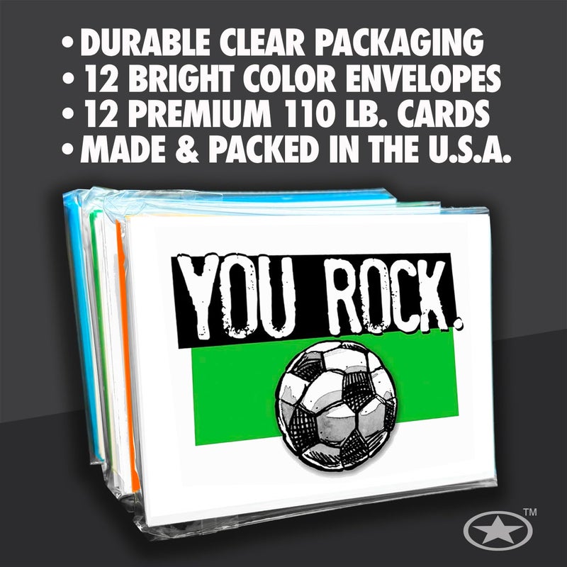Play Strong SOCCER 'YOU ROCK' Thank You Note Cards 12-Pack (4.25â€x5.5â€) | Illustrated Sports Powercards | Perfect for Soccer Players, Coaches, Teams & Fans | Blank Inside â€“ Fun & Motivational! - Image 2